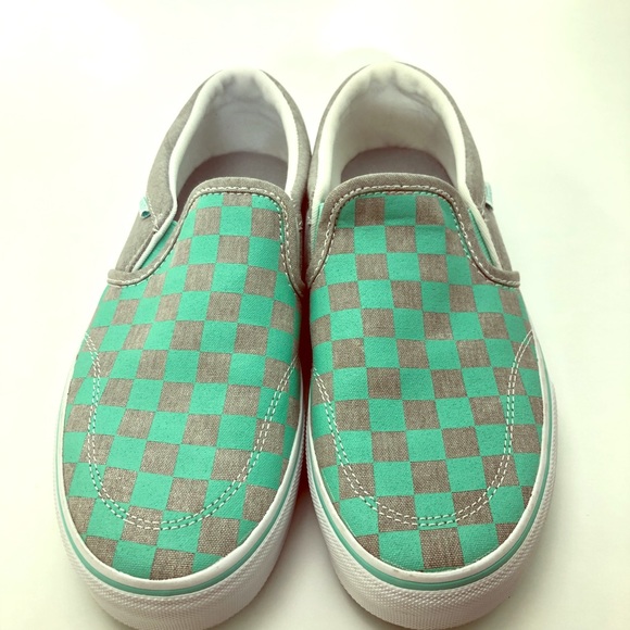 teal checkered vans womens